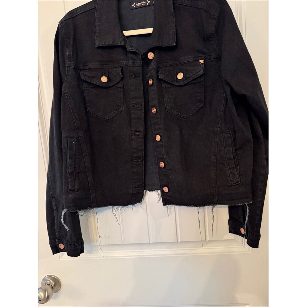 Nanette Lepore Black Denim Jacket with Frayed Hem
